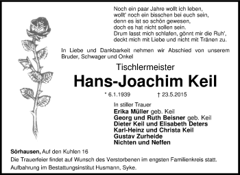 Traueranzeige von Hans-Joachim Keil von KRZ