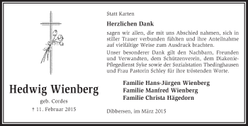 Traueranzeige von Hedwig Wienberg von KRZ