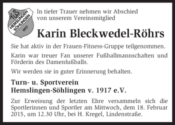 Traueranzeige von Karin Bleckwedel-Röhrs von KRZ