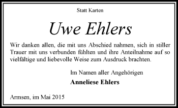 Traueranzeige von Uwe Ehlers von KRZ