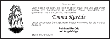 Traueranzeige von Emma Ruröde von KREISZEITUNG SYKE