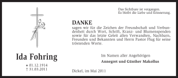 Traueranzeige von Ida Fohring von KREISZEITUNG SYKE