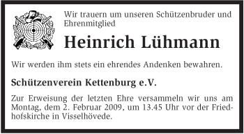 Traueranzeige von Heinrich Lühmann von KREISZEITUNG SYKE