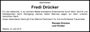 Traueranzeige von Fredi Drücker von KRZ