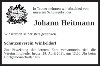 Traueranzeige von Johann Heitmann von KREISZEITUNG SYKE