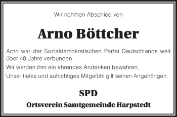 Traueranzeige von Arno Böttcher von KREISZEITUNG SYKE