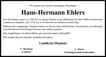 Traueranzeige von Hans-Hermann Ehlers von Kreiszeitung