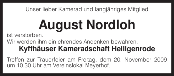 Traueranzeige von August Nordloh von KREISZEITUNG SYKE