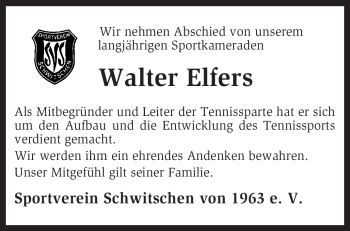 Traueranzeige von Walter Elfers von KREISZEITUNG SYKE