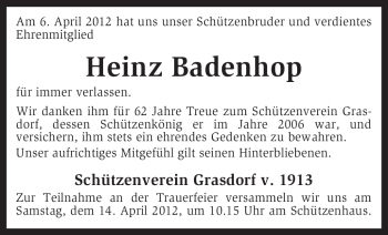 Traueranzeige von Heinz Badenhop von KREISZEITUNG SYKE