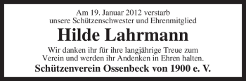 Traueranzeige von Hilde Lahrmann von KREISZEITUNG SYKE