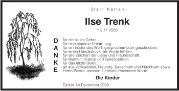 Traueranzeige von Ilse Trenk von KREISZEITUNG SYKE