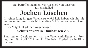 Traueranzeige von Jochen Löschen von KREISZEITUNG SYKE