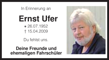 Traueranzeige von Ernst Ufer von KREISZEITUNG SYKE