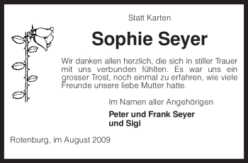 Traueranzeige von Sophie Seyer von KREISZEITUNG SYKE