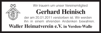 Traueranzeige von Gerhard Heinisch von KREISZEITUNG SYKE