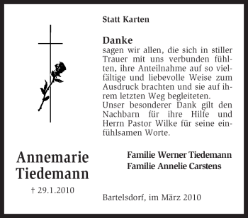 Traueranzeige von Annemarie Tiedemann von KREISZEITUNG SYKE