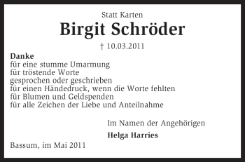 Traueranzeige von Birgit Schröder von KREISZEITUNG SYKE