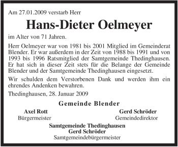 Traueranzeige von Hans-Dieter Oelmeyer von KREISZEITUNG SYKE