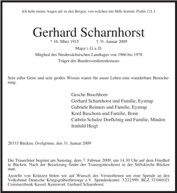 Traueranzeige von Gerhard Scharnhorst von KREISZEITUNG SYKE