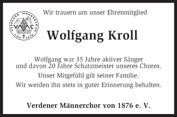 Traueranzeige von Wolfgang Kroll von KRZ