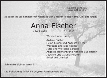 Traueranzeige von Anna Fischer von KREISZEITUNG SYKE