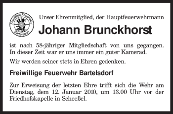 Traueranzeige von Johann Brunckhorst von KREISZEITUNG SYKE