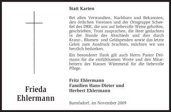 Traueranzeige von Frieda Ehlermann von KREISZEITUNG SYKE