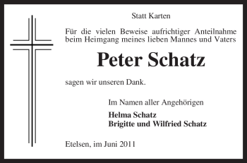 Traueranzeige von Peter Schatz von KREISZEITUNG SYKE