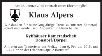 Traueranzeige von Klaus Alpers von KRZ