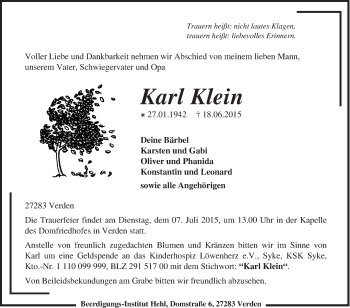 Traueranzeige von Karl Klein von KRZ