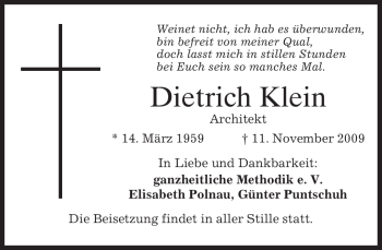 Traueranzeige von Dietrich Klein von KREISZEITUNG SYKE