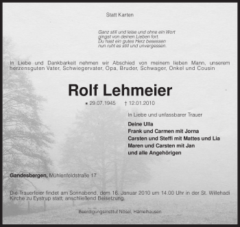 Traueranzeige von Rolf Lehmeier von KREISZEITUNG SYKE