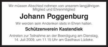 Traueranzeige von Johann Poggenburg von KREISZEITUNG SYKE