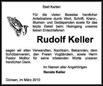 Traueranzeige von Rudolf Keller von KREISZEITUNG SYKE