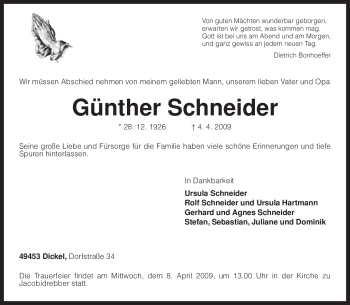 Traueranzeige von Günther Schneider von KREISZEITUNG SYKE