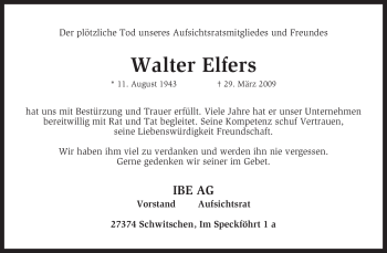 Traueranzeige von Walter Elfers von KREISZEITUNG SYKE