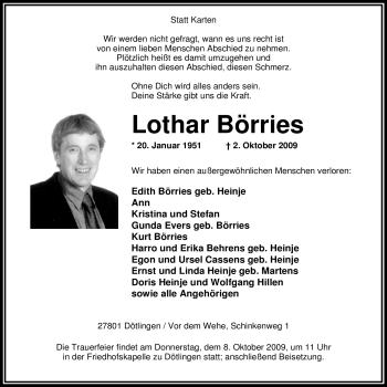 Traueranzeige von Lothar Börries 