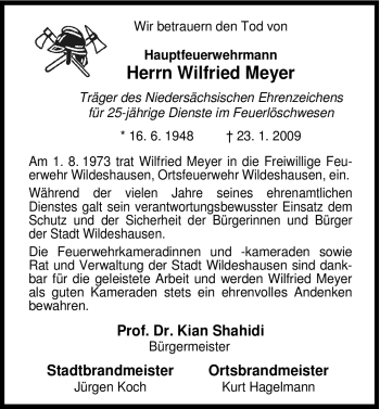 Traueranzeige von Wilfried Meyer 