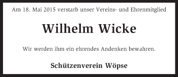 Traueranzeige von Wilhelm Wicke von KRZ