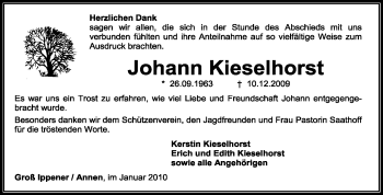 Traueranzeige von Johann Kieselhorst von KREISZEITUNG SYKE