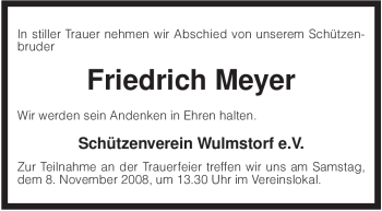 Traueranzeige von Friedrich Meyer von KREISZEITUNG SYKE