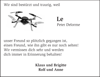 Traueranzeige von Peter Delorme von KRZ