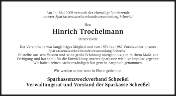 Traueranzeige von Hinrich Trochelmann von KREISZEITUNG SYKE
