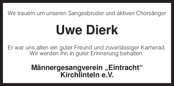 Traueranzeige von Uwe Dierk von KREISZEITUNG SYKE