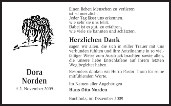 Traueranzeige von Dora Norden von KREISZEITUNG SYKE