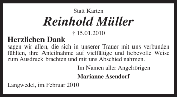 Traueranzeige von Reinhold Müller von KREISZEITUNG SYKE