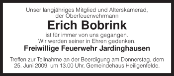 Traueranzeige von Erich Bobrink von KREISZEITUNG SYKE