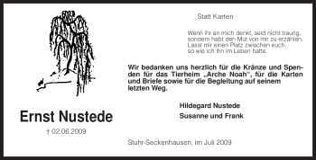 Traueranzeige von Ernst Nustede von KREISZEITUNG SYKE