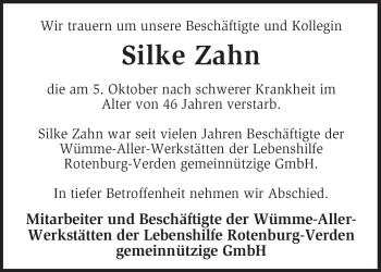 Traueranzeige von Silke Zahn von KREISZEITUNG SYKE